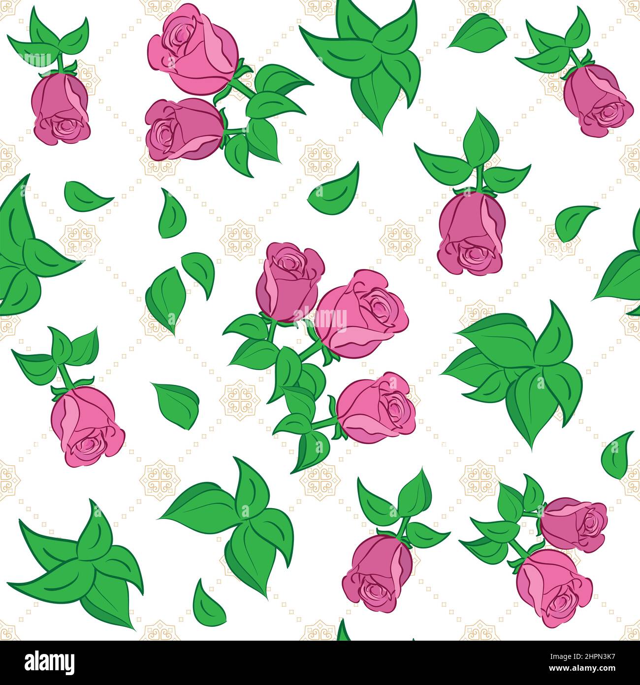 White Seamless Pattern With Red Roses Vector Background Stock Vector