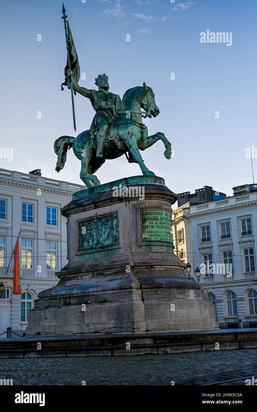 Equestrian Statue Of Godfrey Of Bouillon On Place Royale Brussels