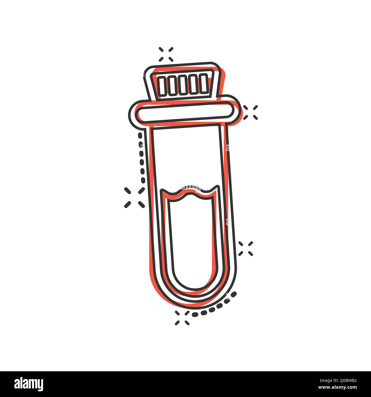 Blood In Test Tube Icon In Comic Style Laboratory Flask Cartoon Vector