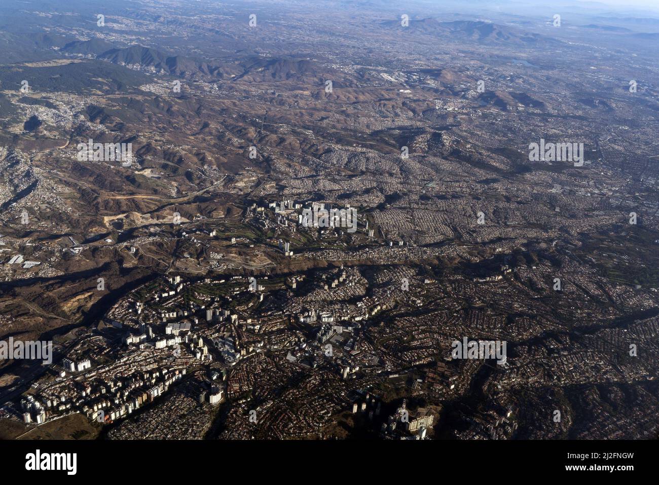 Mexico City Area Aerial View Panorama From Airplane Landscape Stock