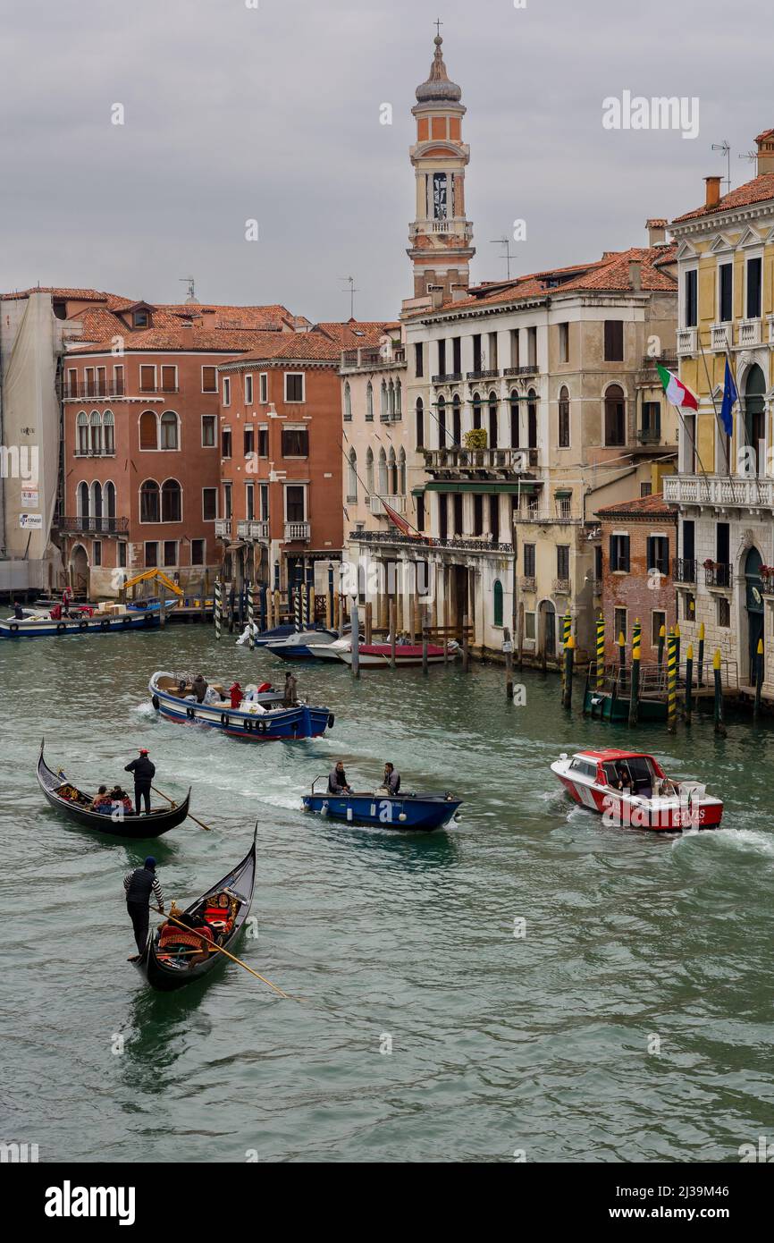 Venice Italy March Boats And Traffic On The Grand Canal In