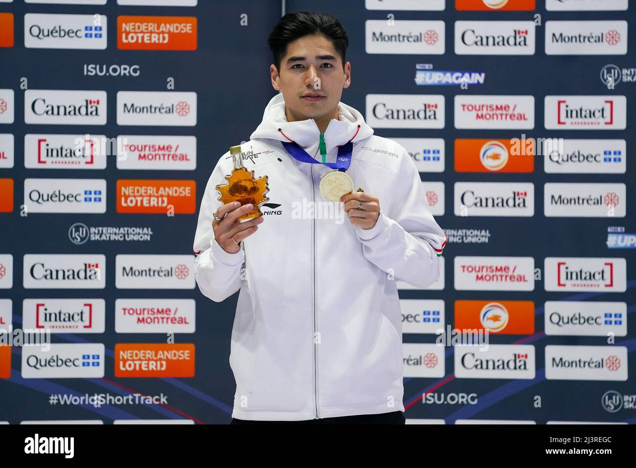 Montreal Canada April Shaoang Liu Of Of Hungary Shows His Medal