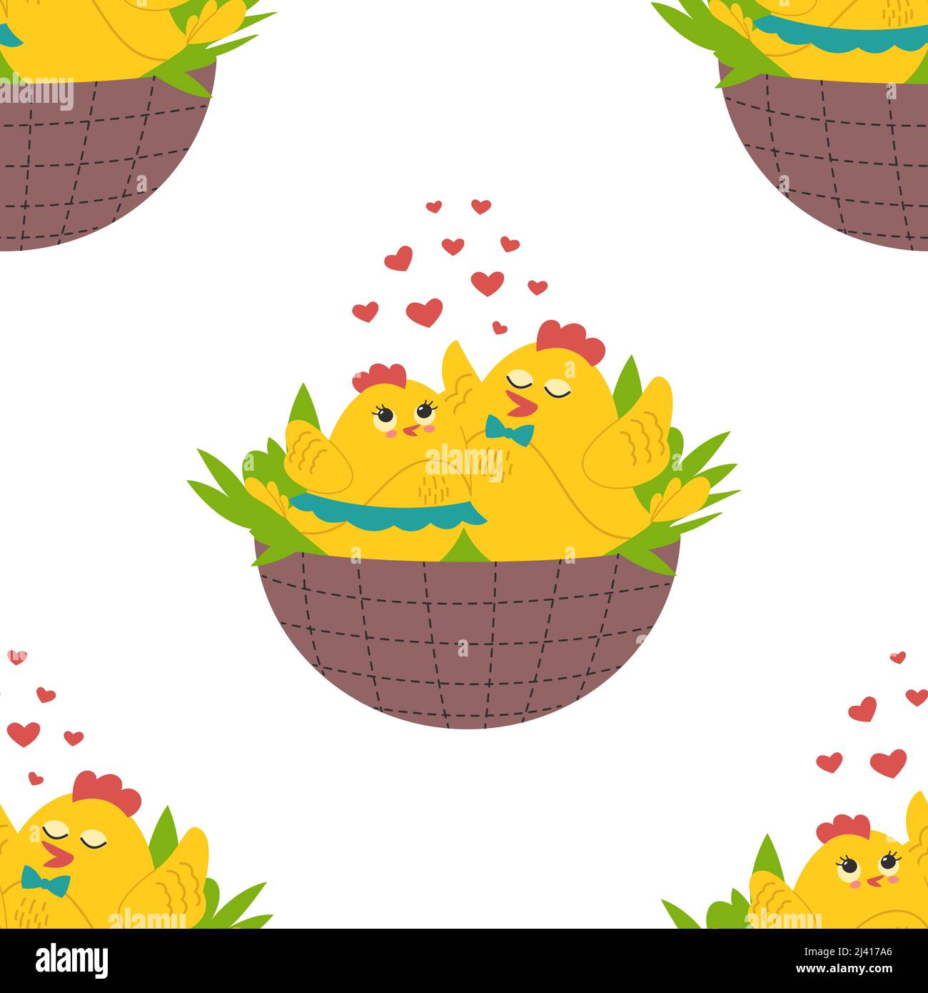 Cute Yellow Chicks In Different Poses Seamless Pattern Birds And