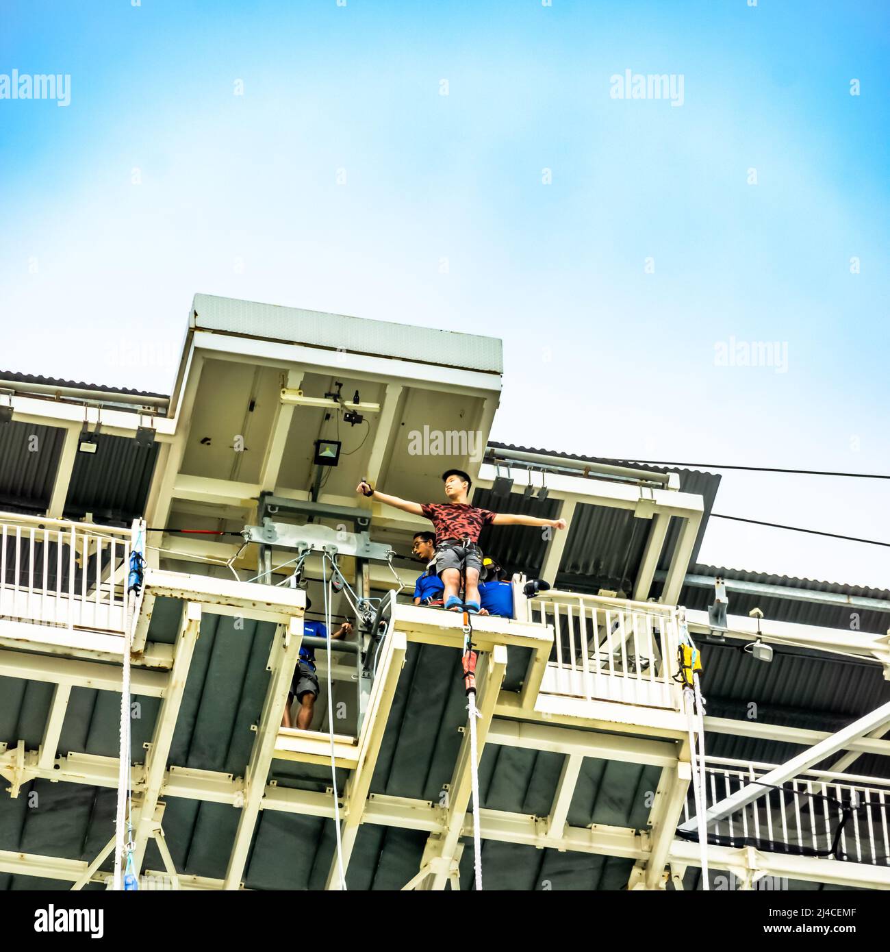 Bungee Jump Off The Meter High Skypark Sentosa Bungy Tower In