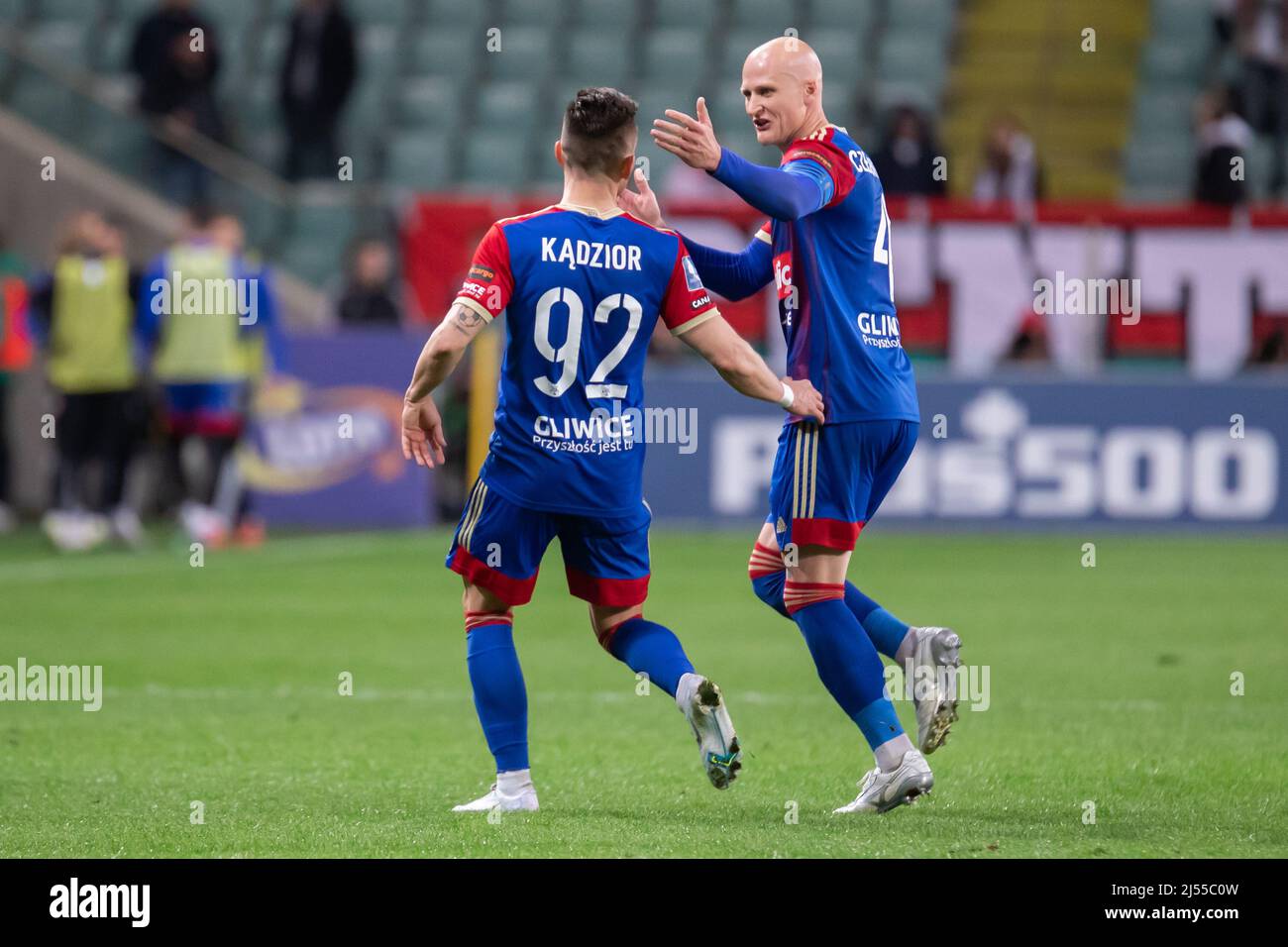 Damian Kadzior And Jakub Czerwinski Of Piast Celebrate A Goal During