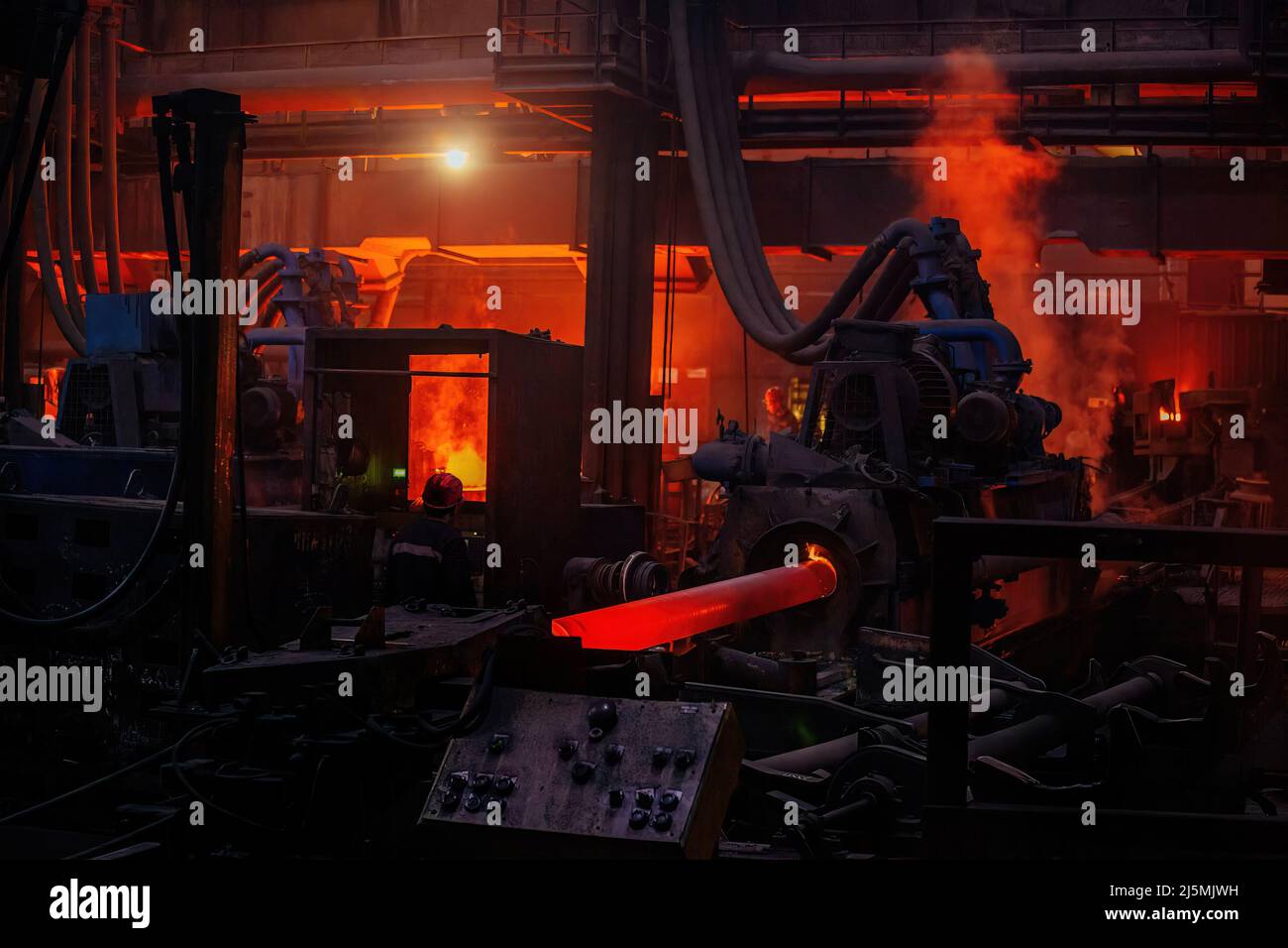 Iron Pipe Centrifugal Pipe Casting Machine At The Foundry Stock Photo