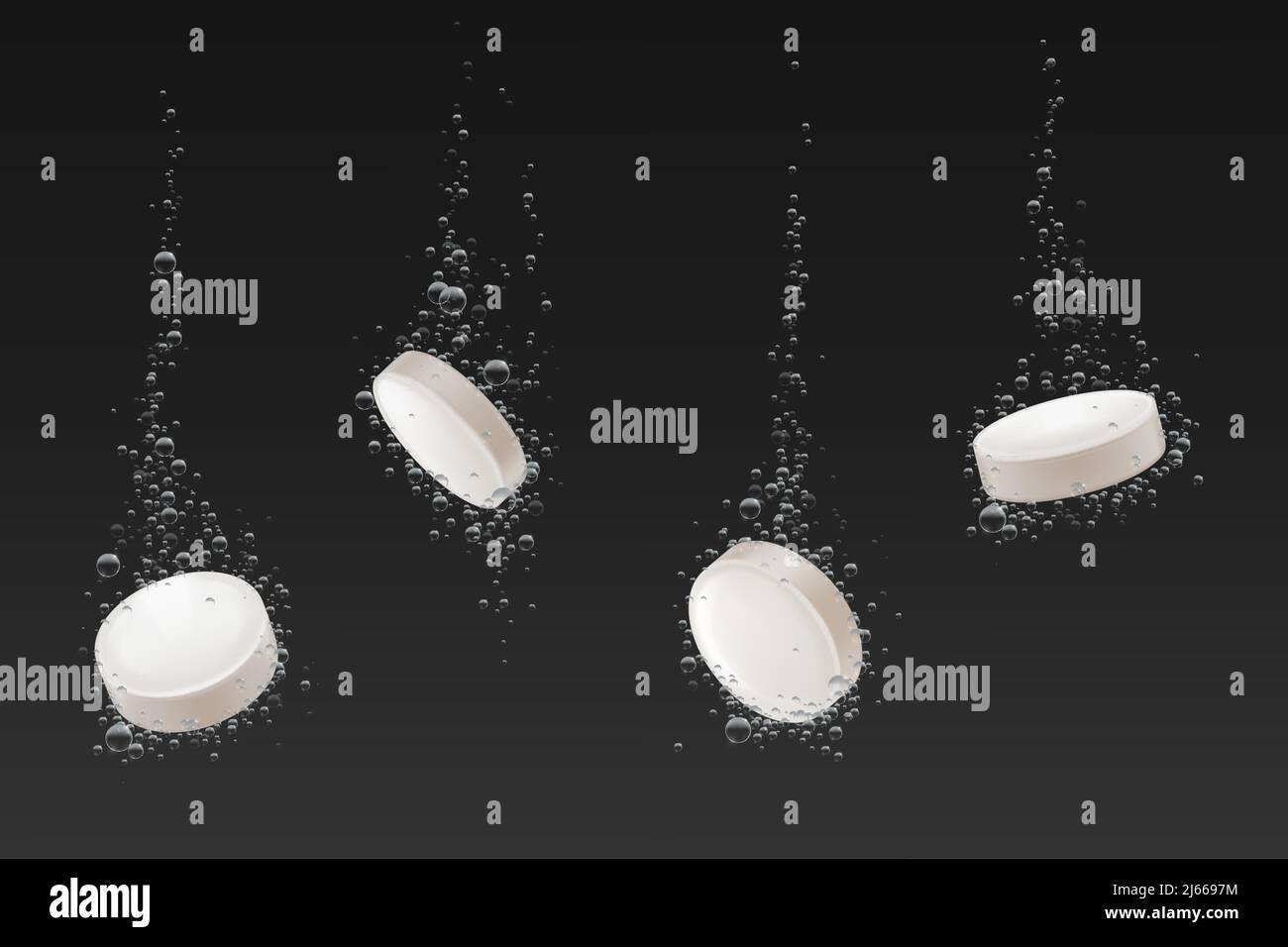 Soluble Pills With Fizz Air Bubbles Trail In Water Effervescent