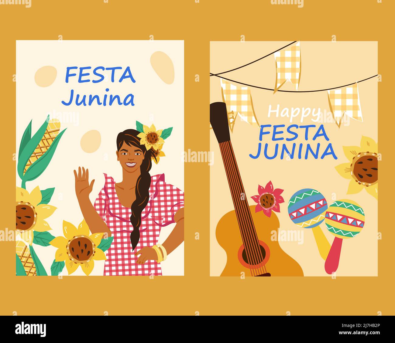 Festa Junina Cards Or Posters Set Flat Vector Illustration Brazil