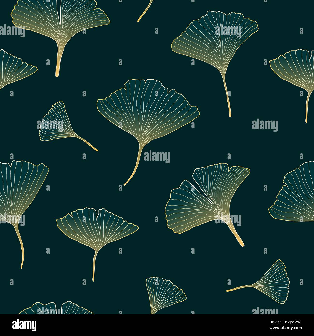 Ginkgo Biloba Leaves Seamless Pattern Design Japanese Style Fashion