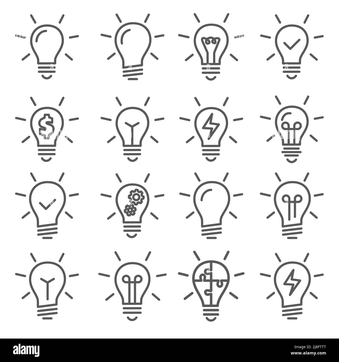 Light Bulb Line Icons On White Background Stock Vector Image Art Alamy