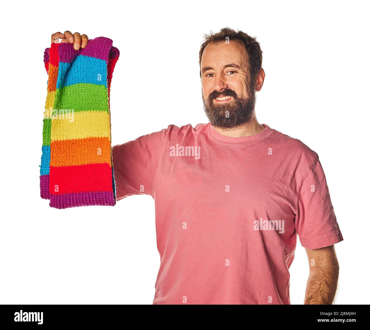 Attractive Senior Man Bisexual Or Gay Showing A Lgbt Community Scarf