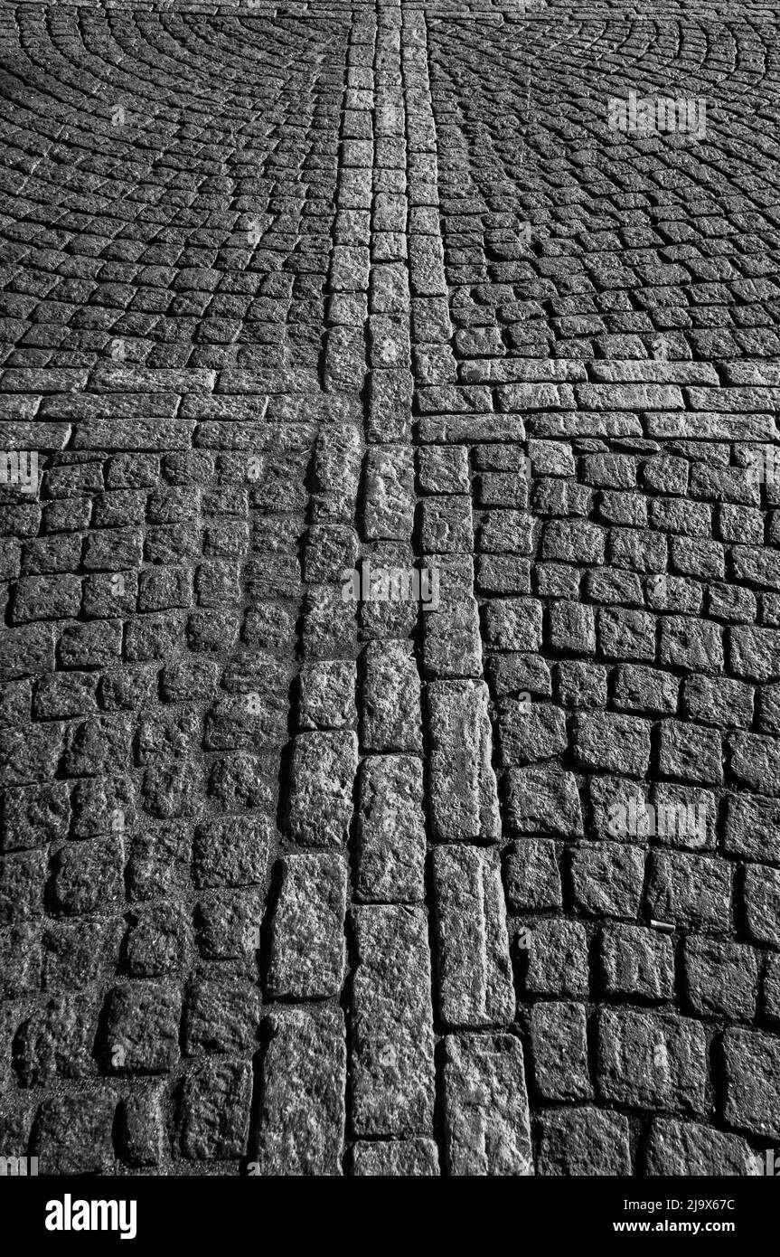 Abstract Background Of Old Cobblestone Pavement Close Up Stock Photo