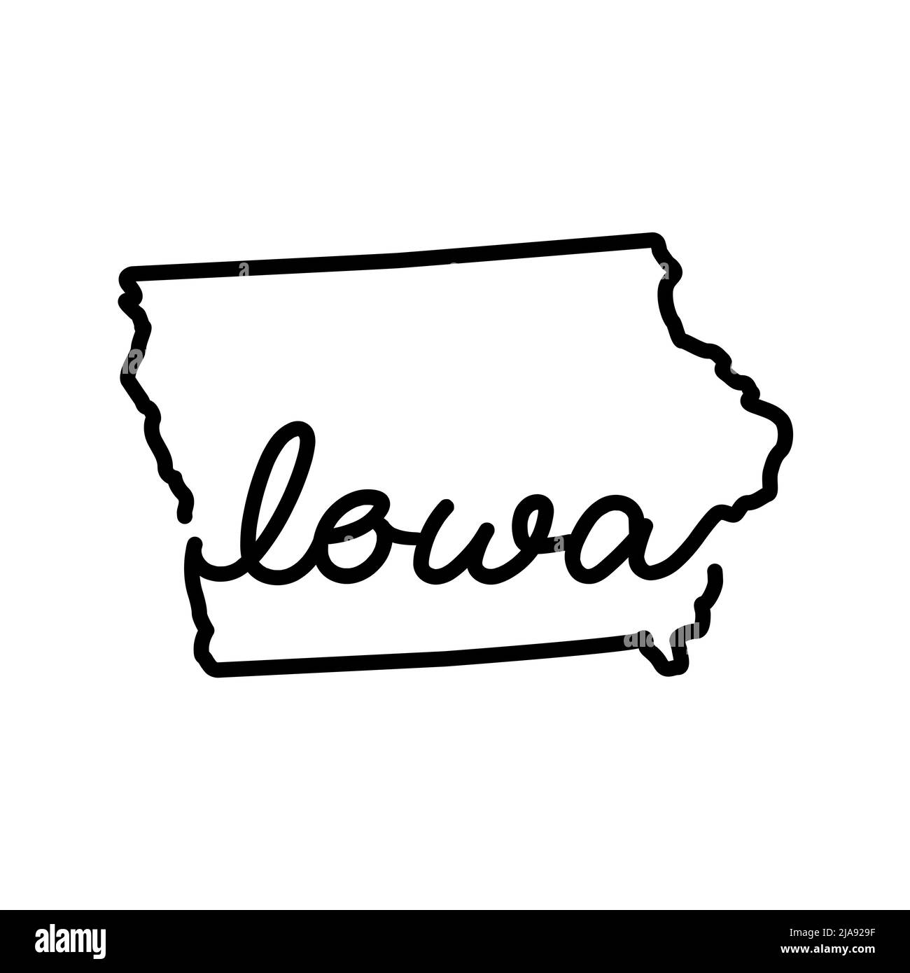 Iowa Us State Outline Map With The Handwritten State Name Continuous