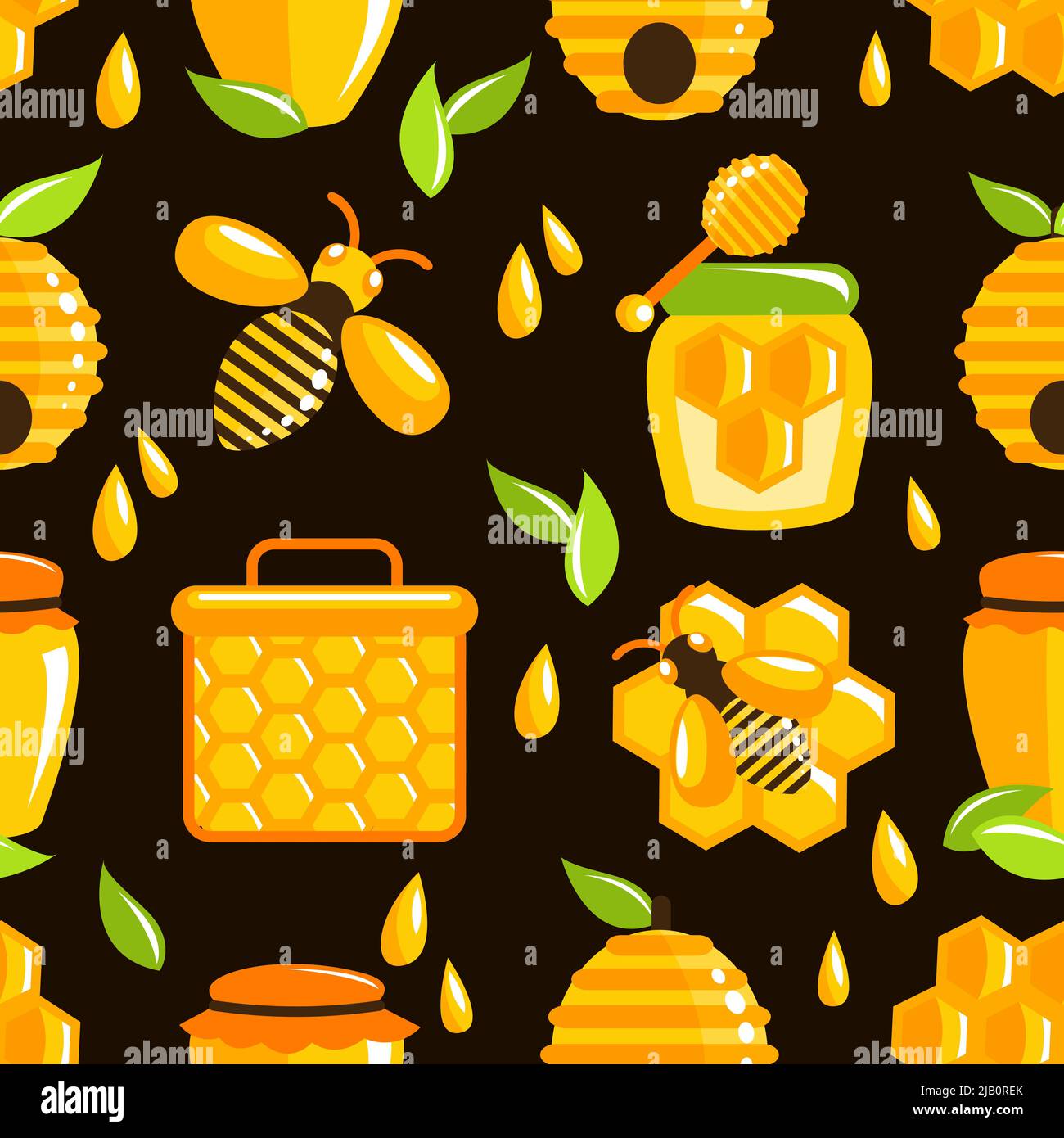 Decorative Honey Bumble Bee Honeycomb Agriculture Food Seamless Pattern