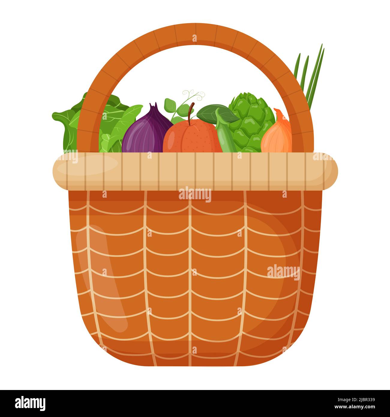 Picnic Baskets Wicker Backet With Fresh Fruits Cabbage Onion Peach