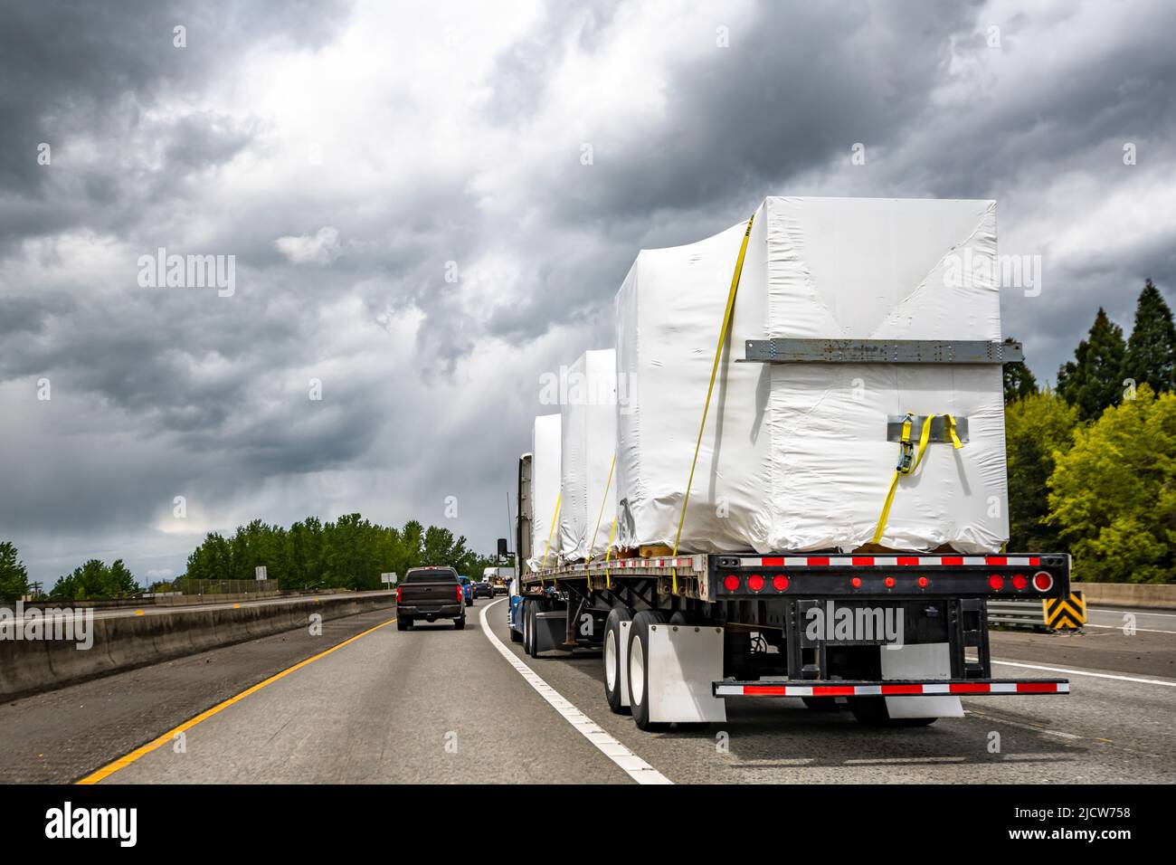 Blue And White Big Rig Bonnet Industrial Semi Truck Tractor