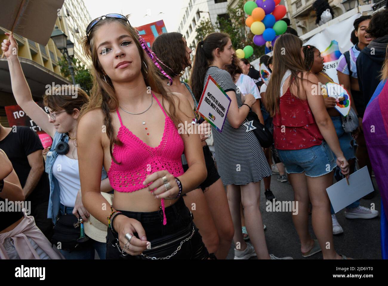 Athens Greece Th June People March Waving Rainbow Flags And