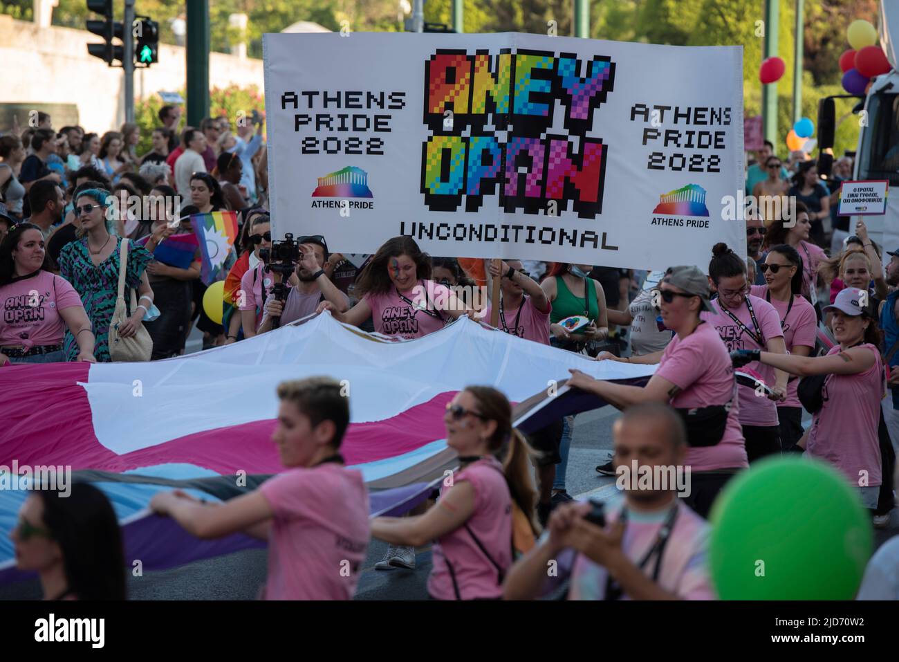 Athens Greece Th June People March Waving Rainbow Flags And