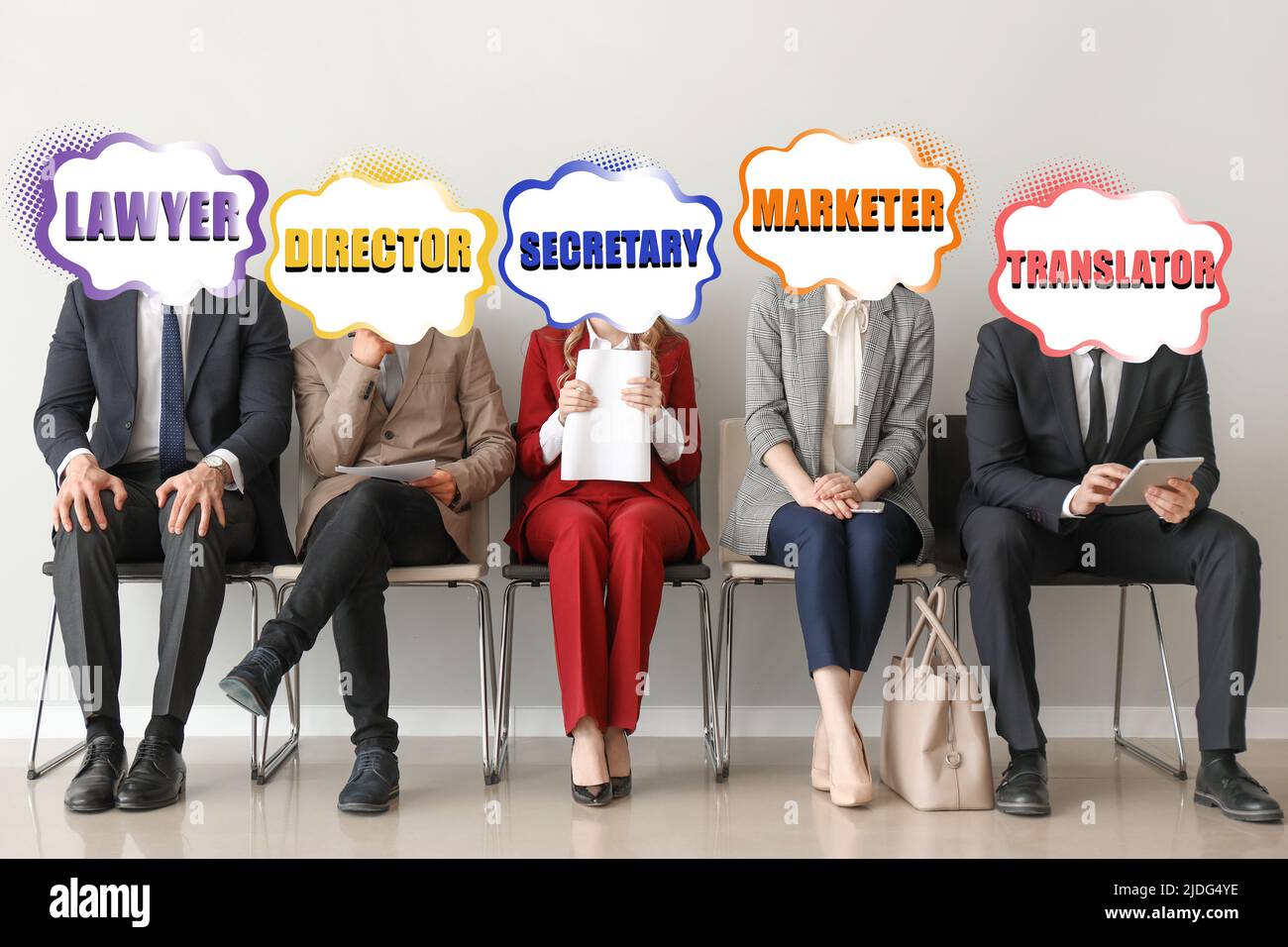 People Of Different Professions Waiting For Job Interview Stock Photo