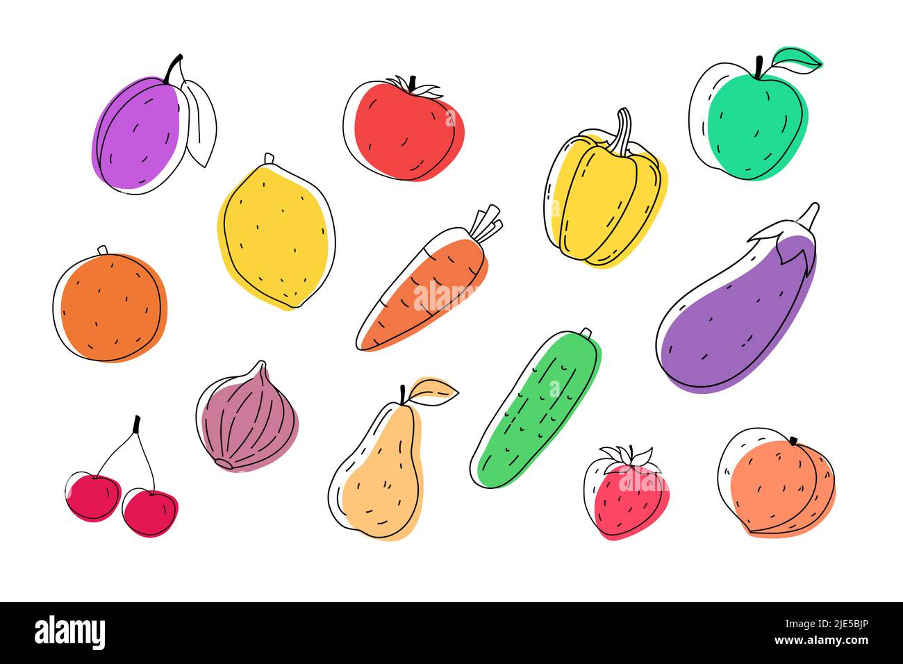 Set Of Hand Drawn Fruits And Vegetables Doodle Illustration Stock