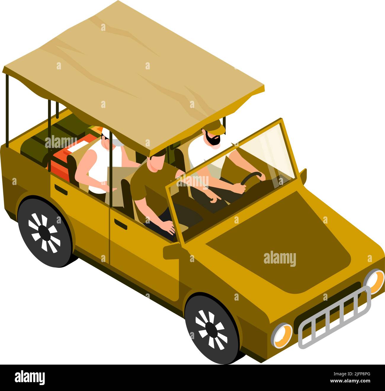 Isometric Safari Composition With Isolated Image Of Car With Tourists