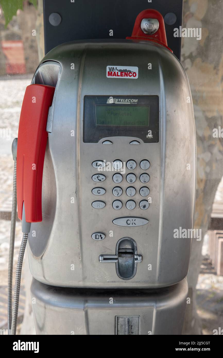 Public Telephone Box In Chiesa Valmalenco So Valtellina Italy Stock