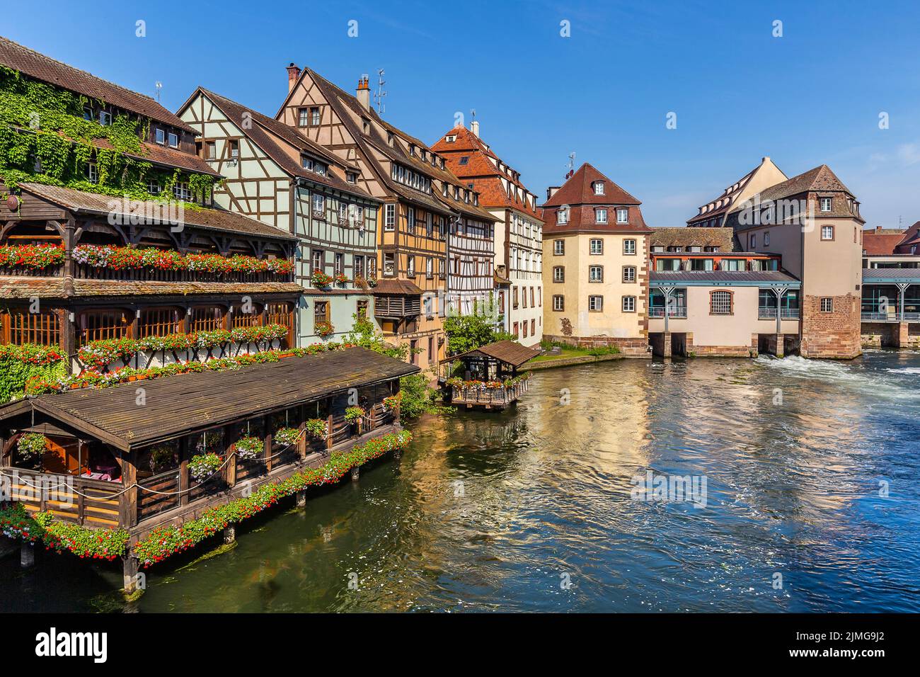 Panoramic View Of Half Timbered Buildings Lining The River Ill In The