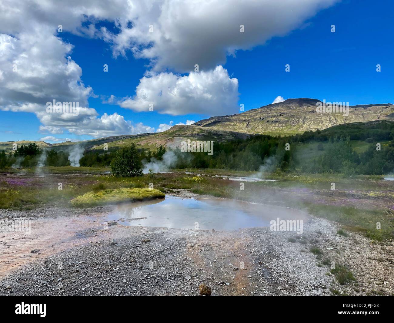 Haukadalur Valley Iceland July Landscape View Of The Iconic