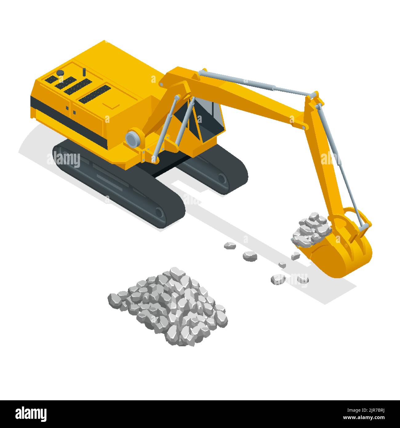 Excavator With Bucket Lift Up Are Digging Isometric Yellow Excavator