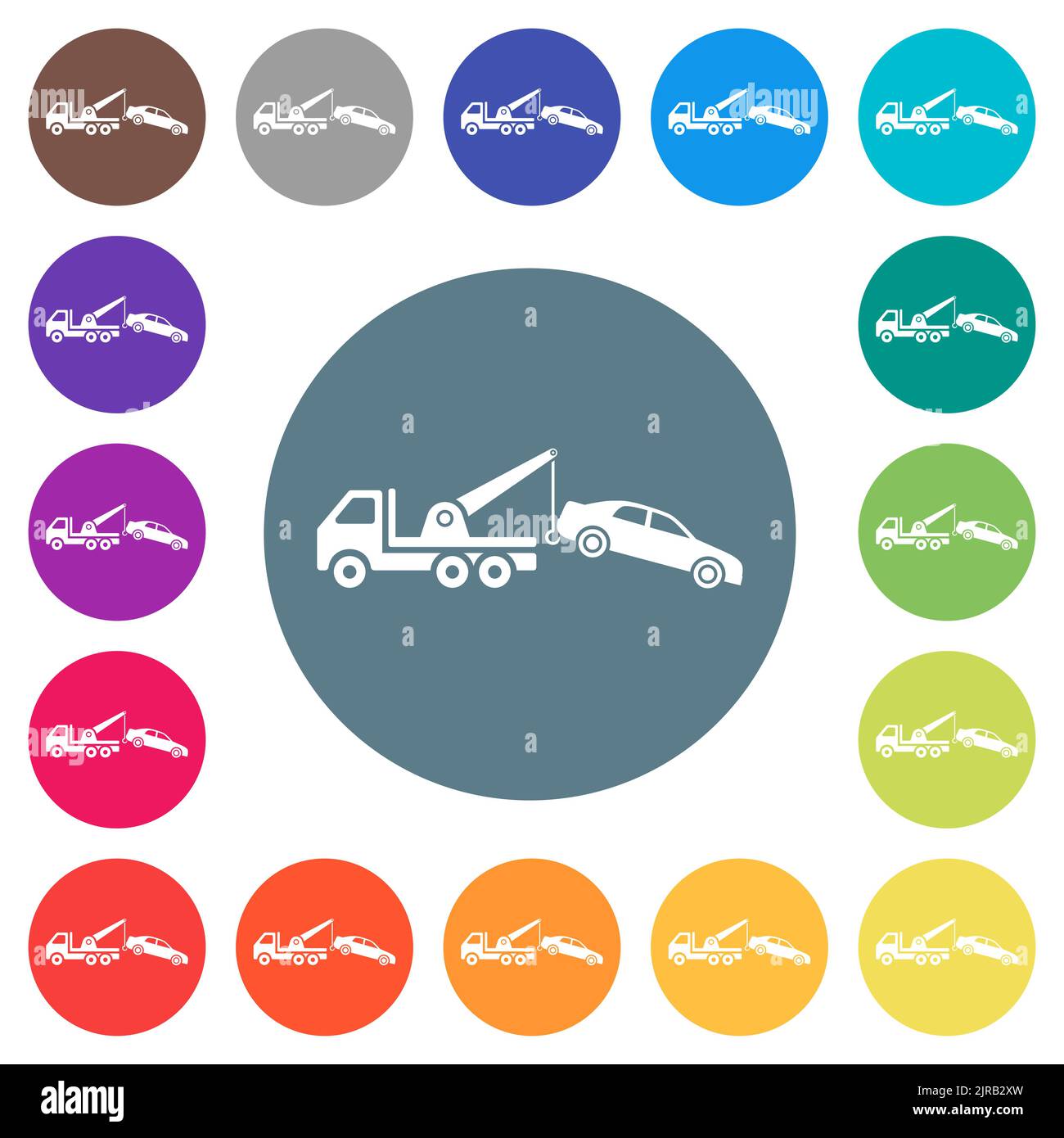 Car Towing Flat White Icons On Round Color Backgrounds Background