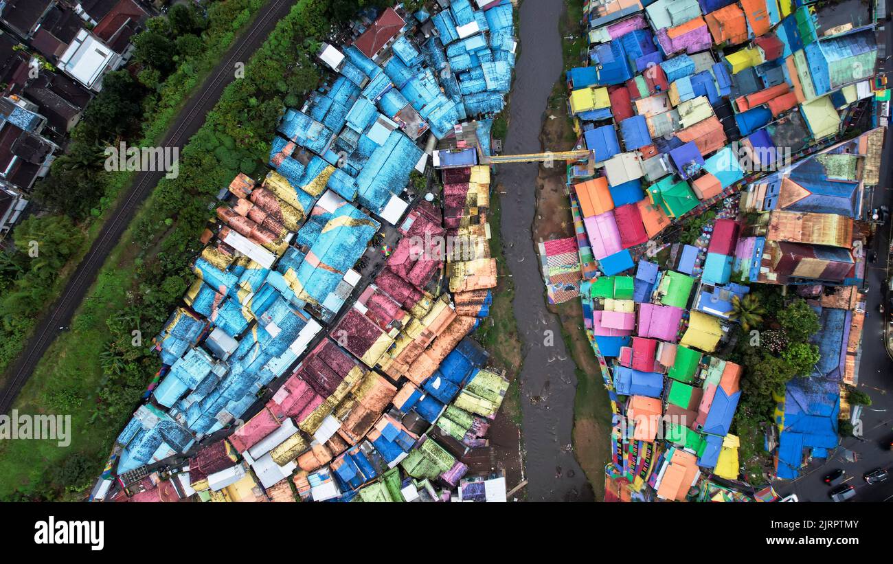 Aerial View Of The Old Slum Village Jodipan With Colorful Houses In