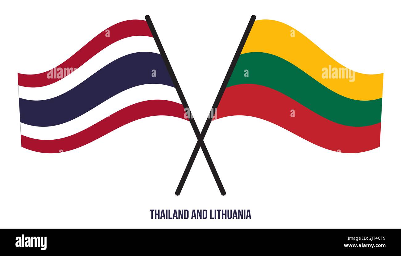 Thailand And Lithuania Flags Crossed And Waving Flat Style Official