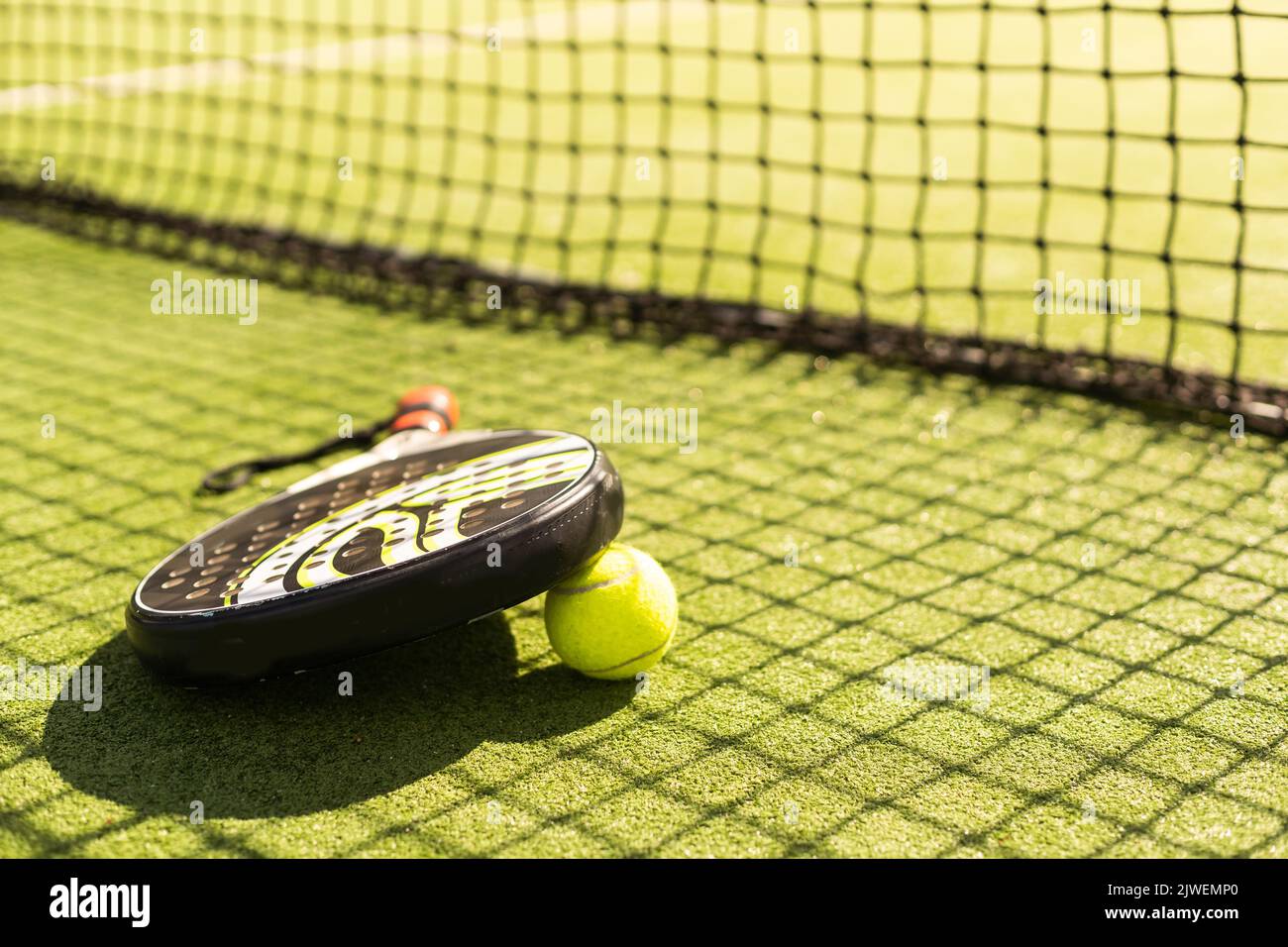 Padel Tennis Racket Sport Court And Balls Stock Photo Alamy