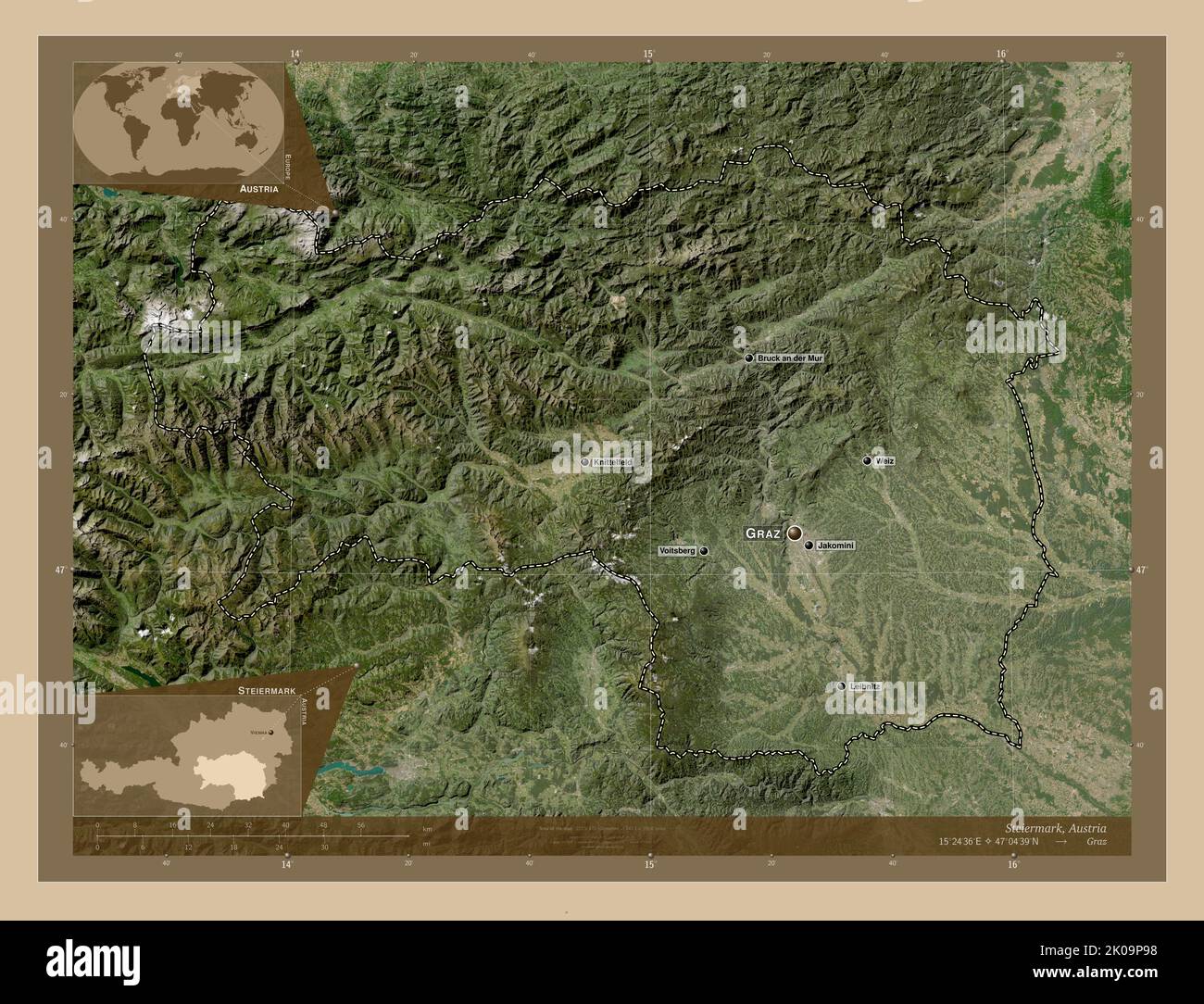 Steiermark State Of Austria Low Resolution Satellite Map Locations