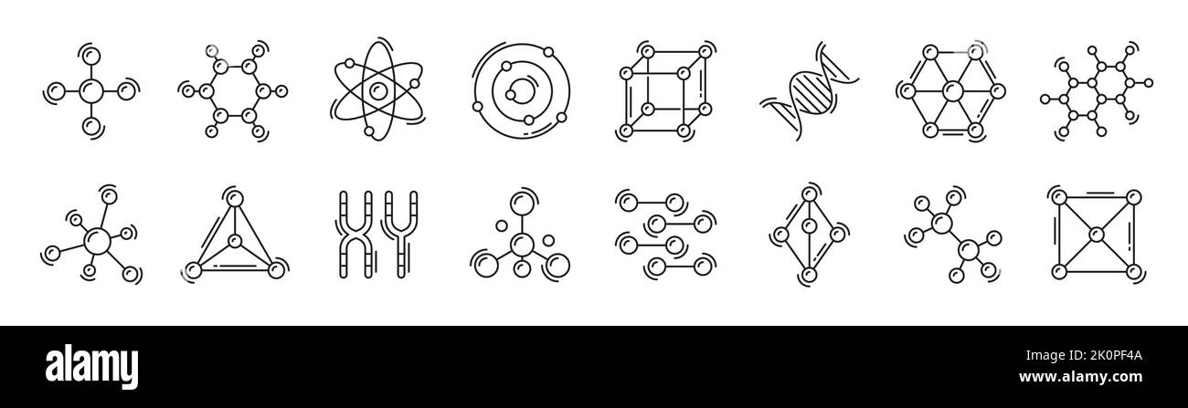 Atom DNA Chromosome And Molecule Outline Icons Vector Molecular