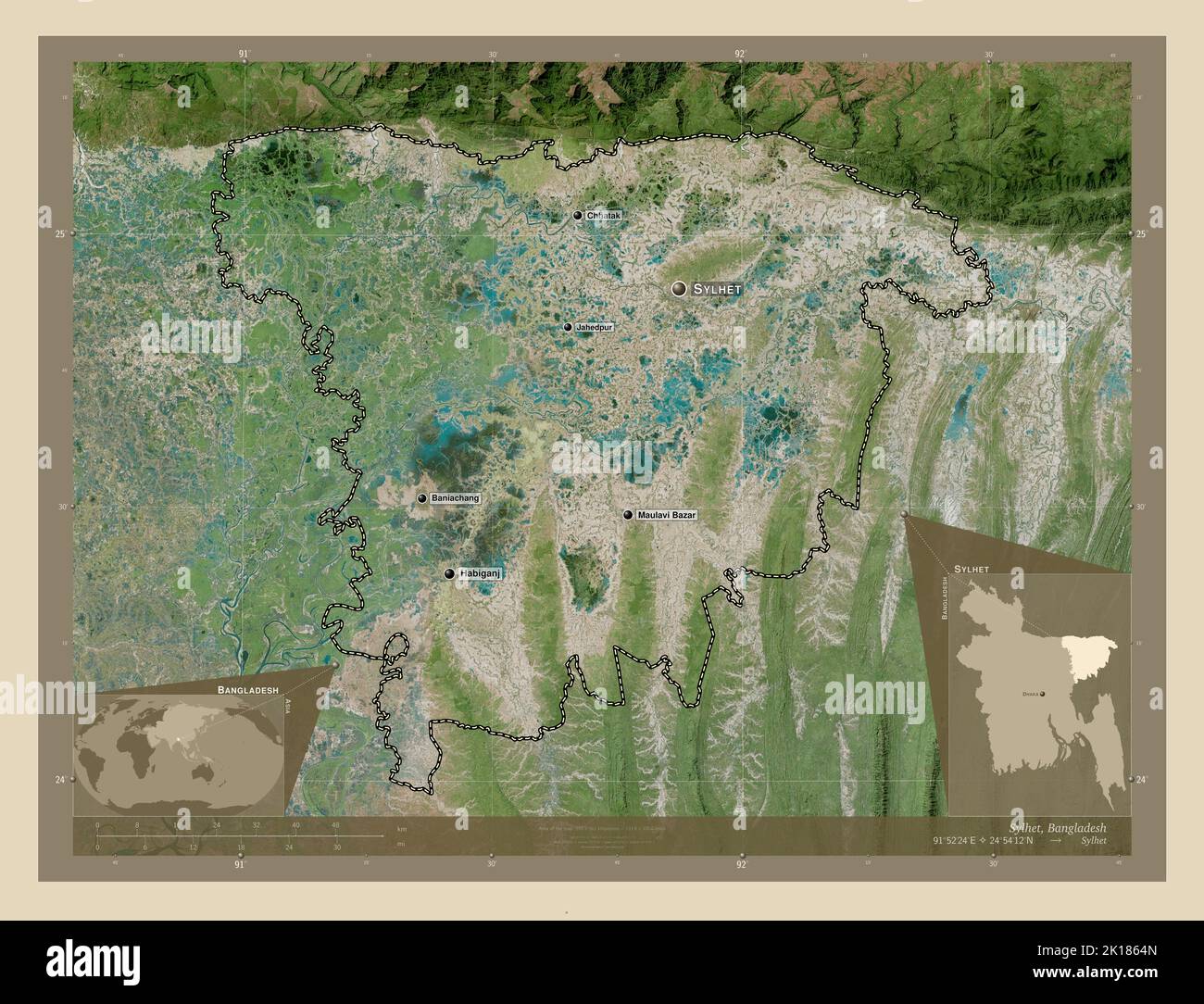 Sylhet Division Of Bangladesh High Resolution Satellite Map