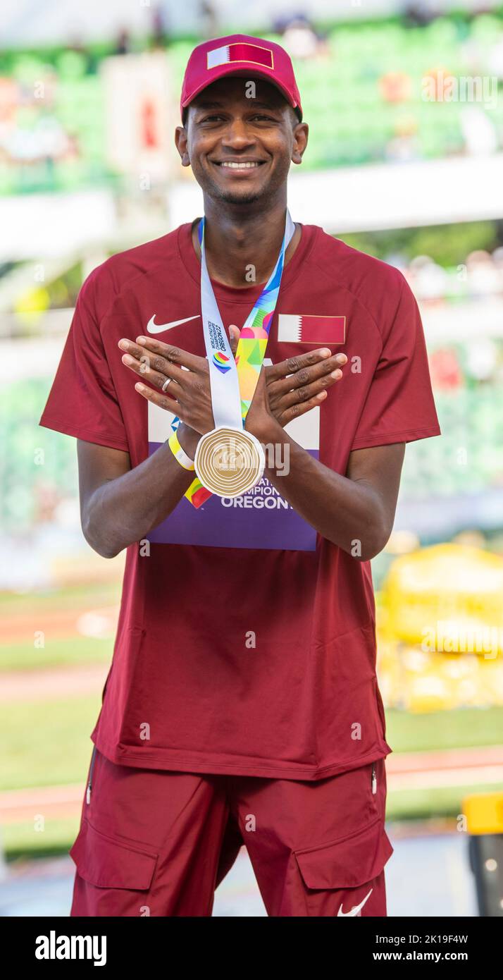 Mutaz Essa Barshim Of Qatar Gold Medal Presentation For The Mens High