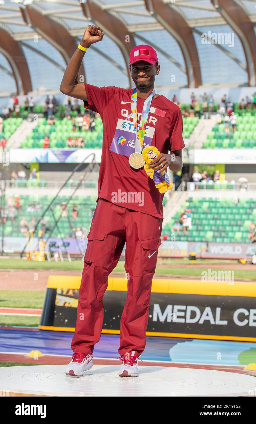 Mutaz Essa Barshim Of Qatar Gold Medal Presentation For The Mens High