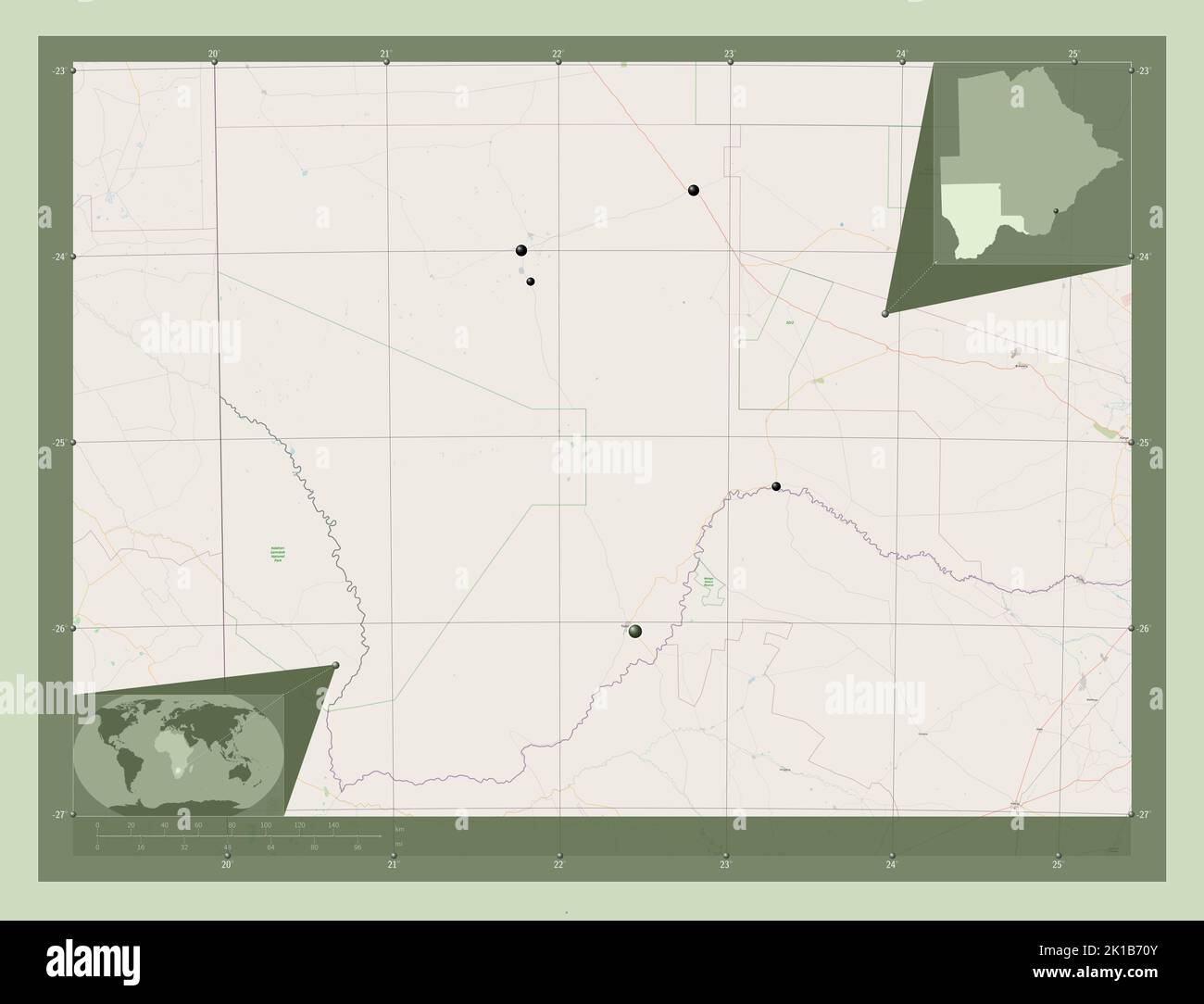 Kgalagadi District Of Botswana Open Street Map Locations Of Major