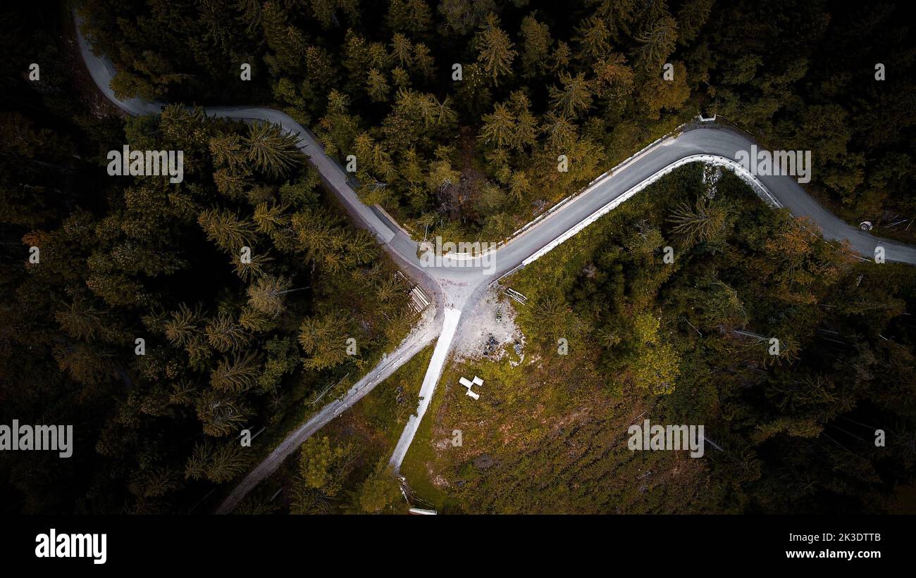 Drone Topview Curved Road In The Alps Stock Photo Alamy