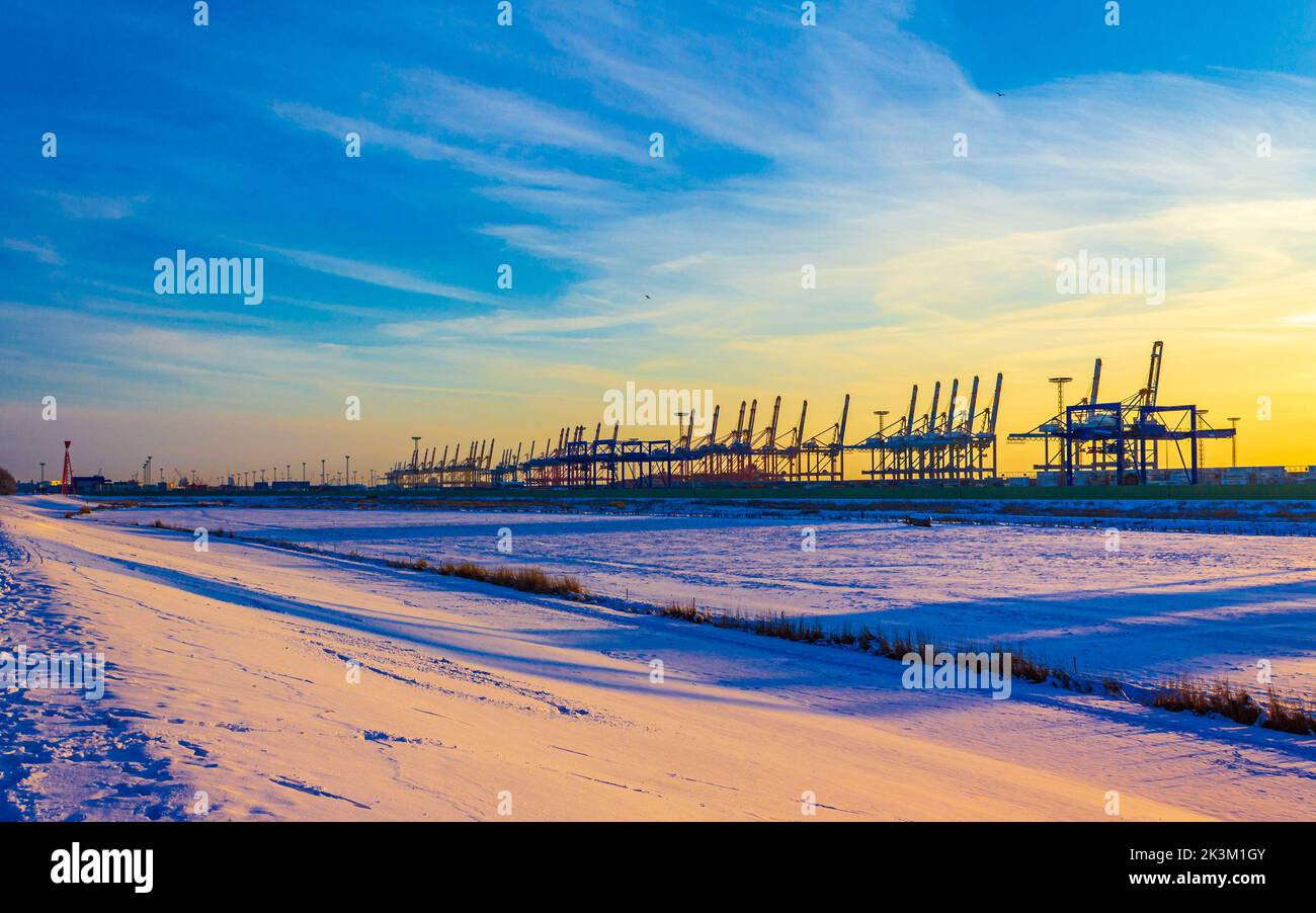 Shipyard Cranes Shipyard Crane And Container Port With Cold And Snow In