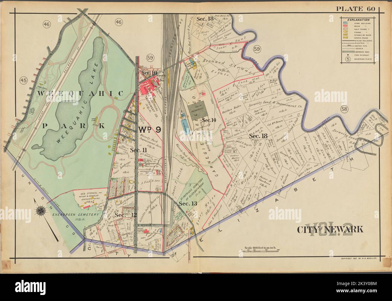 Newark V 2 Double Page Plate No 60 Map City Of Newark Cartographic