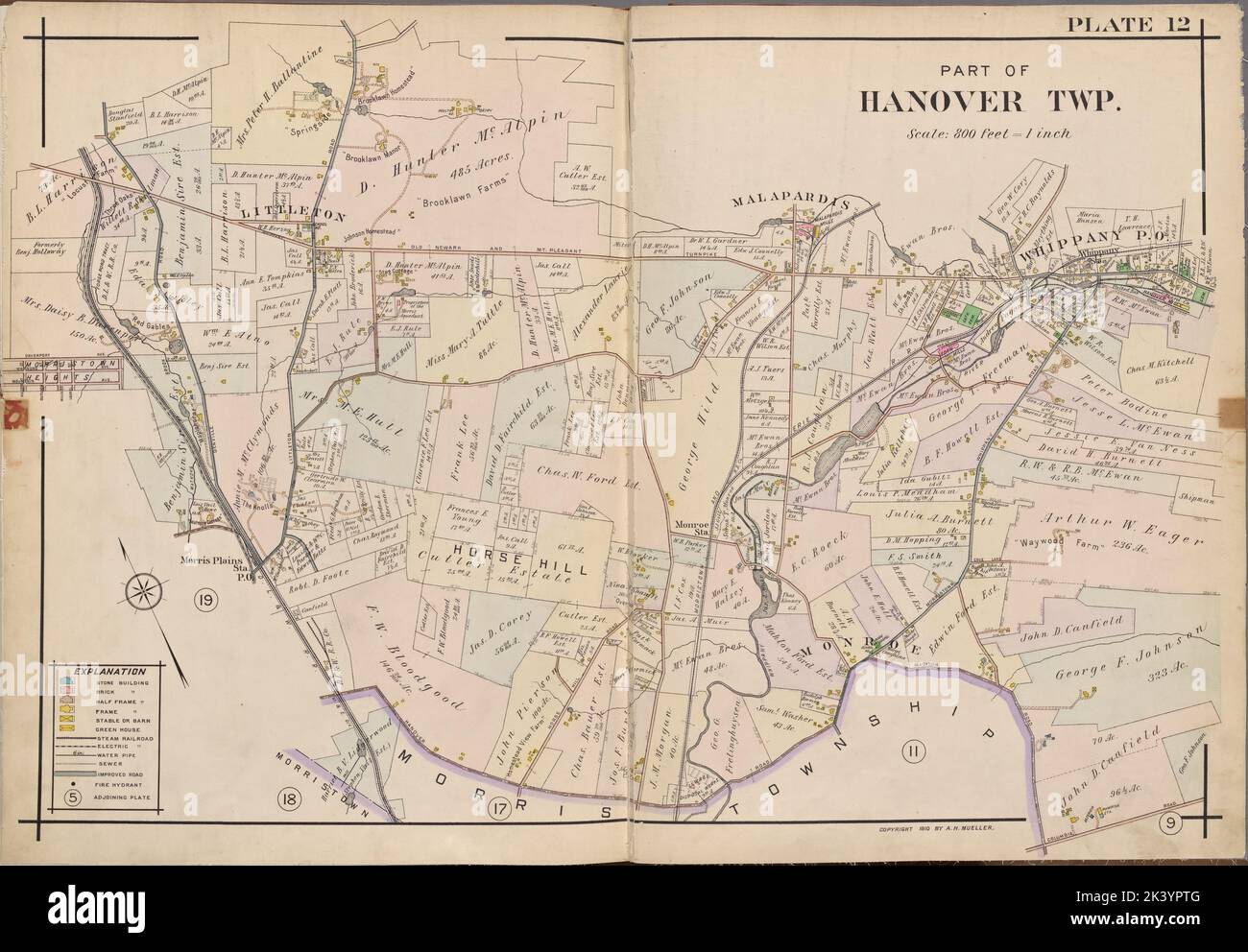 Morris County Double Page Plate No 12 Map Bounded By Whippany Ave