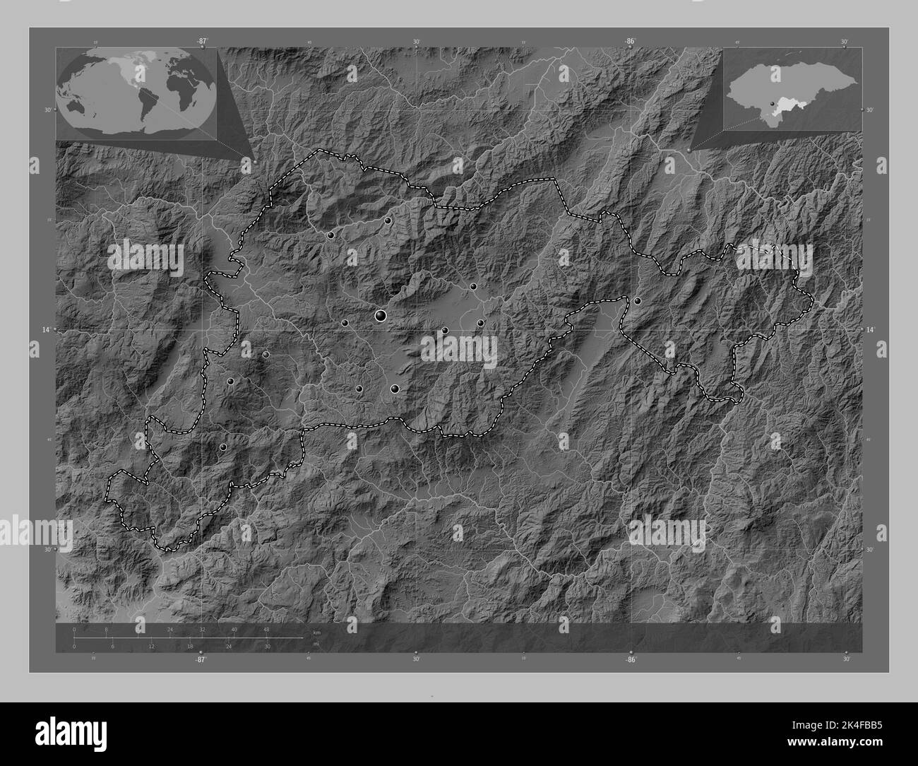 El Paraiso Department Of Honduras Grayscale Elevation Map With Lakes