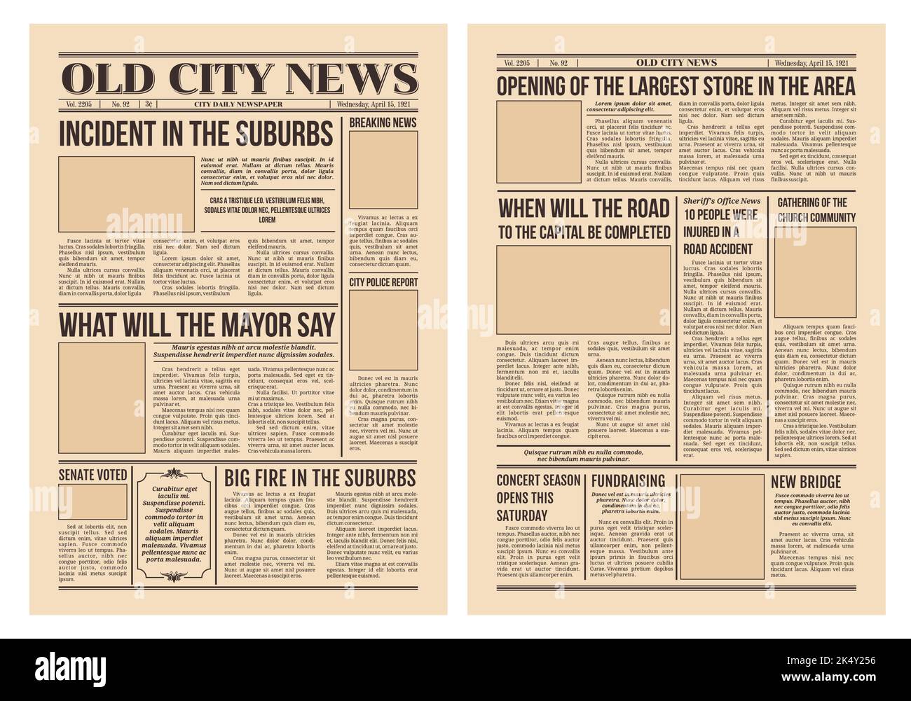 Vintage Newspaper Old Paper With City News Page Vector Retro