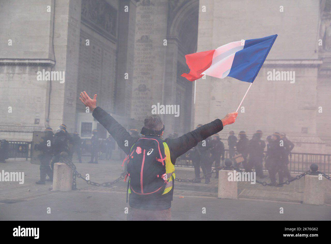 Demonstration Of Yellow Vests In Paris Near The Champs Elysees Among