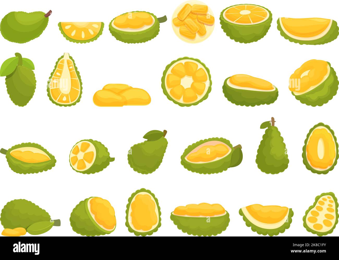 Jackfruit Icons Set Cartoon Vector Vegan Fruit Tropical Peeled Stock