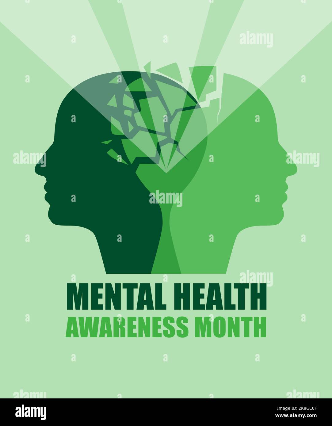 Mental Health Awareness Month Poster Two Joined Human Heads Concept