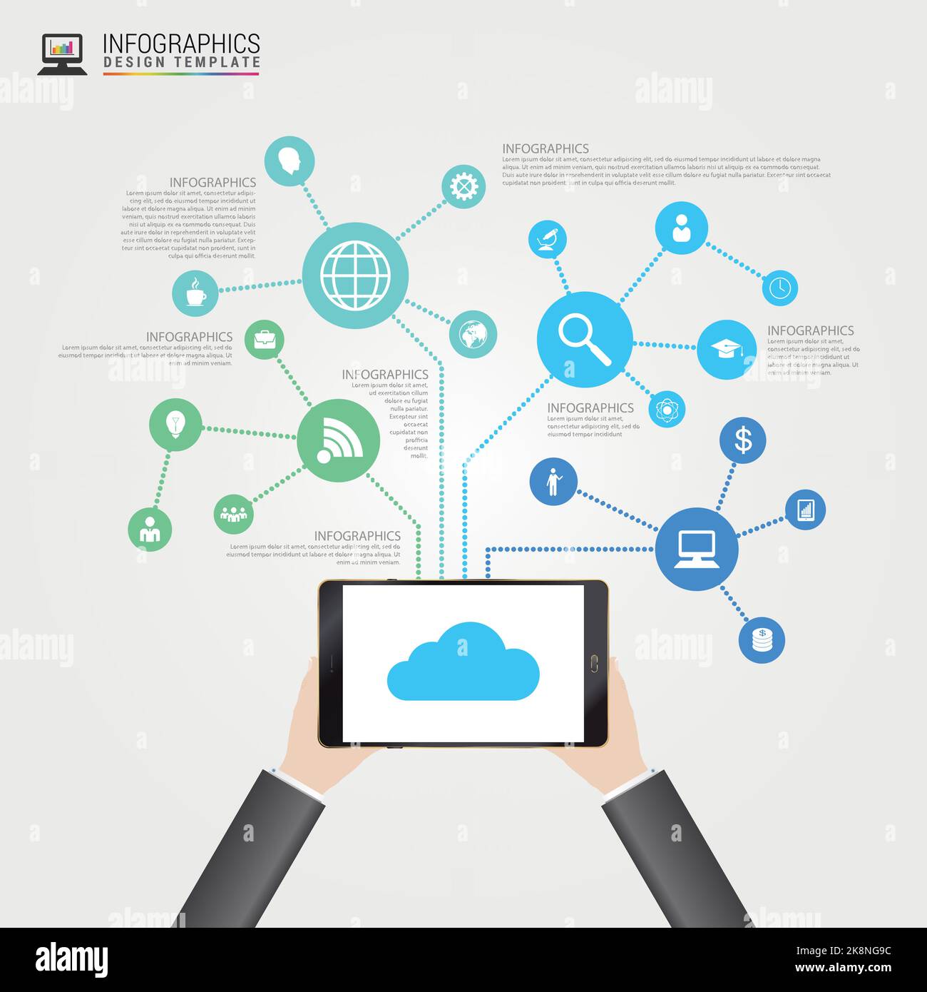 Business Man Using A Tablet Infographic Concept Vector Illustration