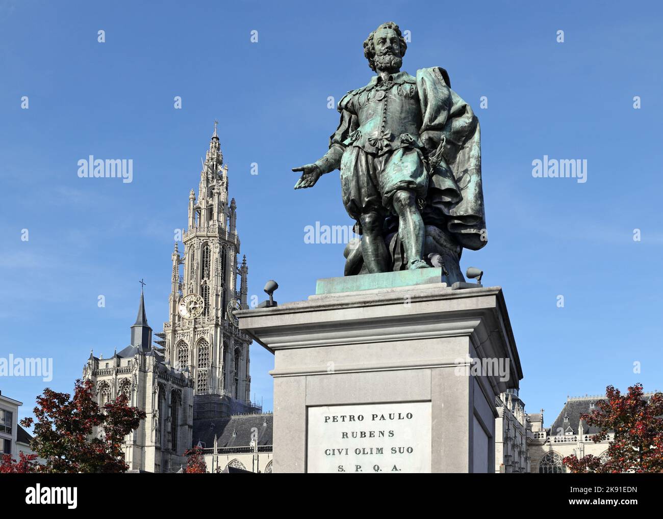 Rubens Statue With Cathedral Tower Antwerp Belgium Stock Photo Alamy